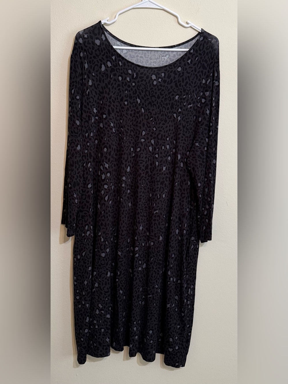 Time and Tru Black Leopard-Print Long Sleeve Swing Dress 3X